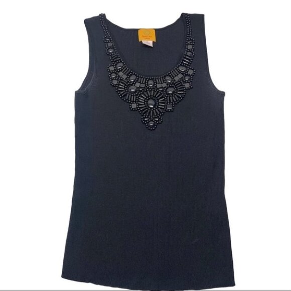• Ruby Rd Beaded Ribbed Tanks Black Ivory E3 - Picture 2 of 12